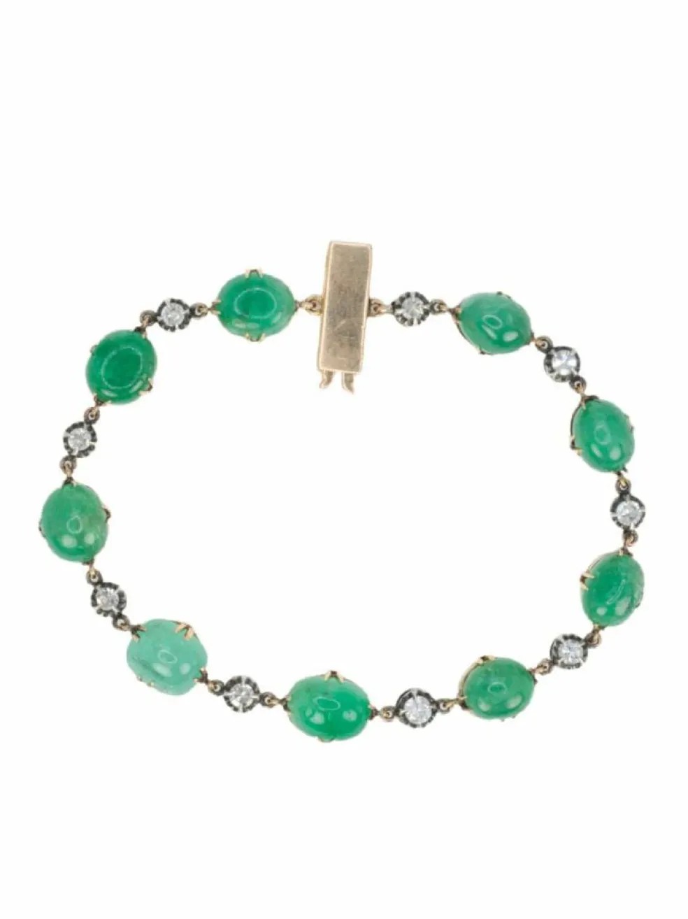 Bracelet ancien cabochons d'émeraudes or jaune diamants