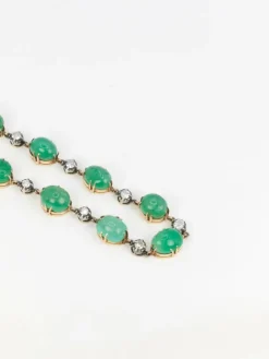 Bracelet ancien cabochons d'émeraudes or jaune diamants