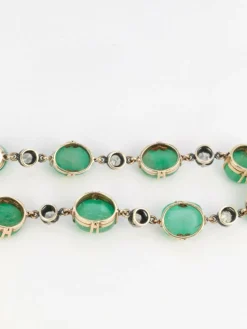 Bracelet ancien cabochons d'émeraudes or jaune diamants