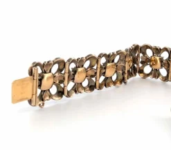 Bracelet ancien en or jaune et argent avec émeraudes et diamants