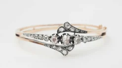 Bracelet ancien en or rose et argent serti de diamants