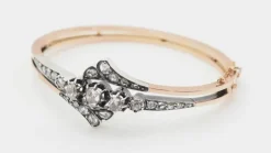 Bracelet ancien en or rose et argent serti de diamants