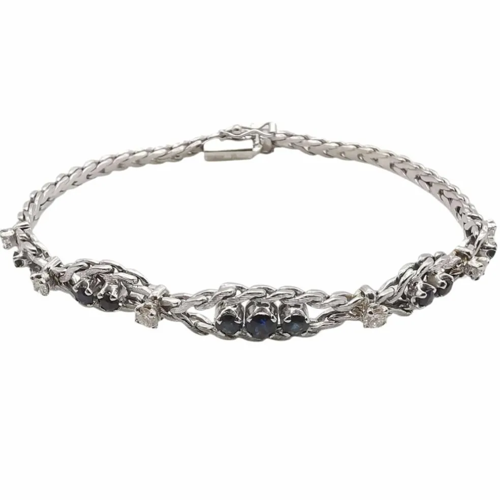 Bracelet ancien or blanc, saphirs, diamants