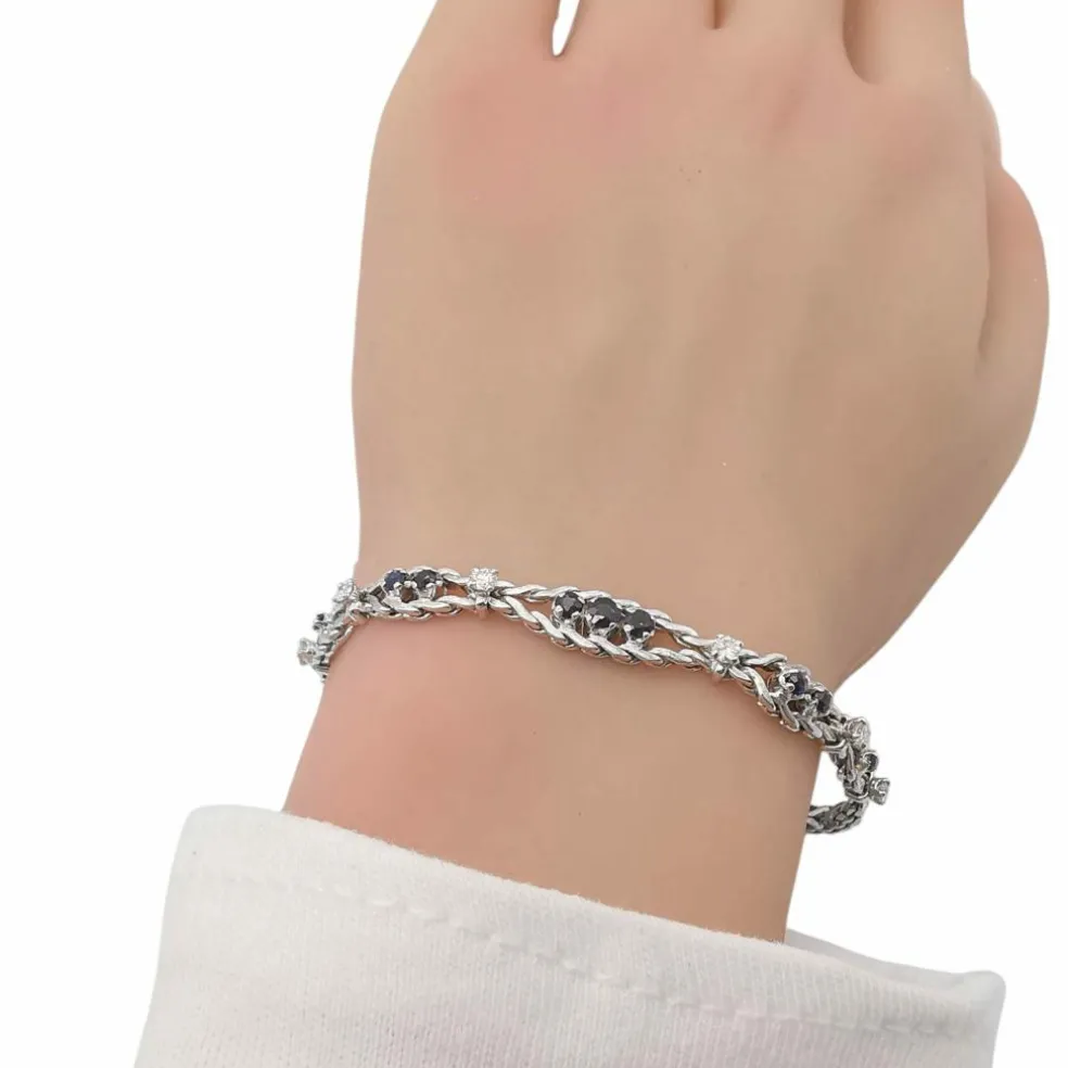 Bracelet ancien or blanc, saphirs, diamants