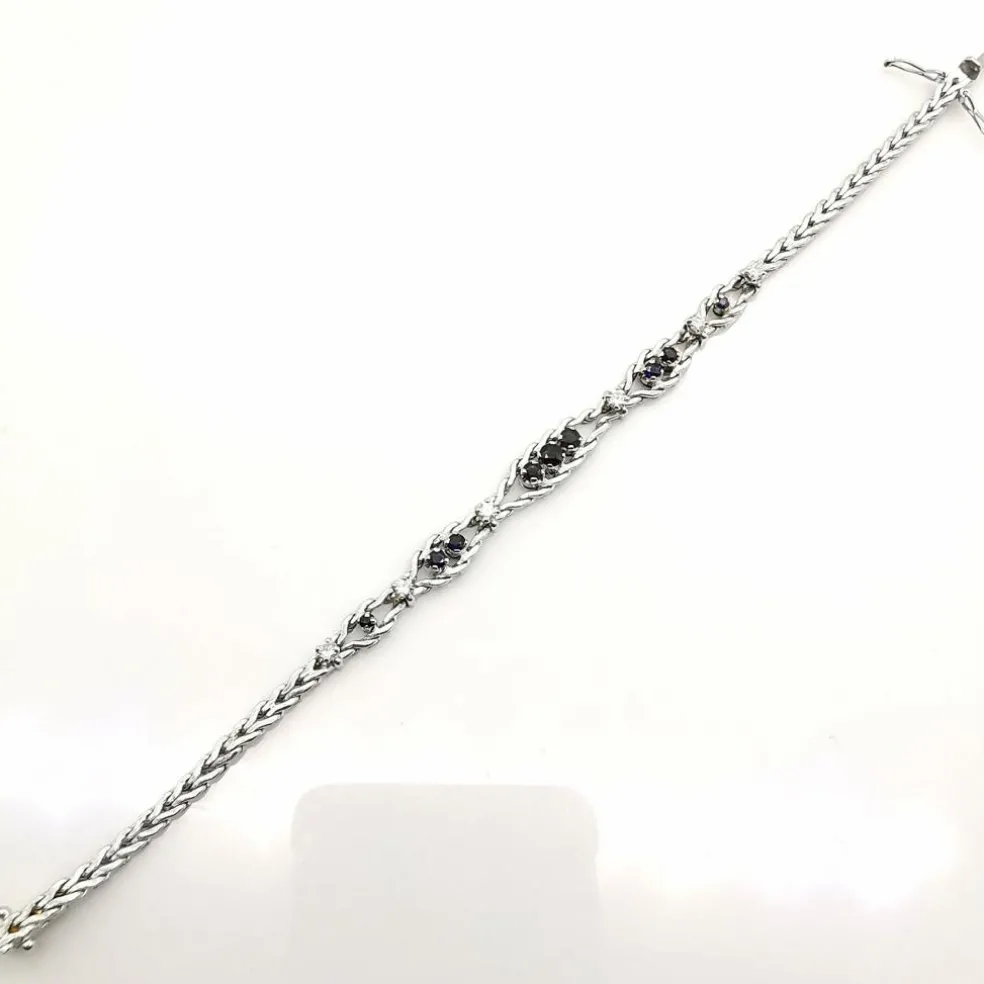 Bracelet ancien or blanc, saphirs, diamants