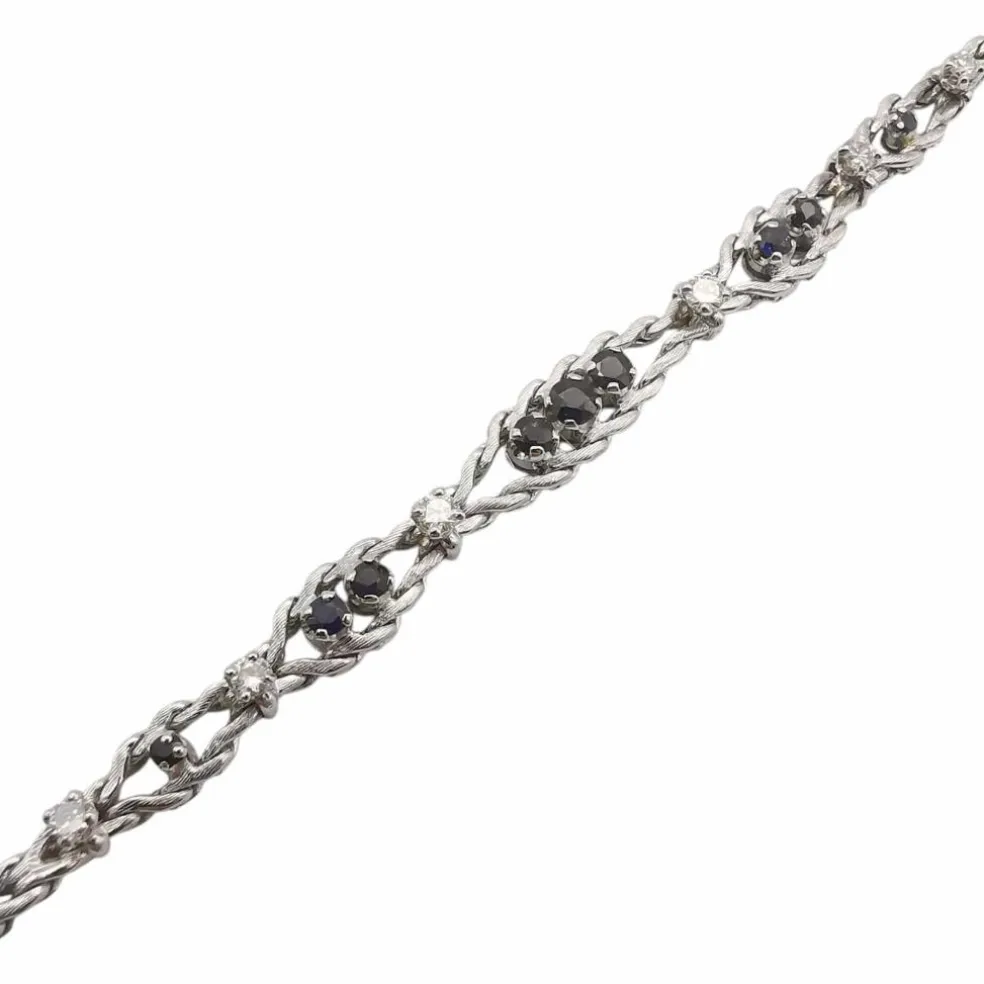 Bracelet ancien or blanc, saphirs, diamants