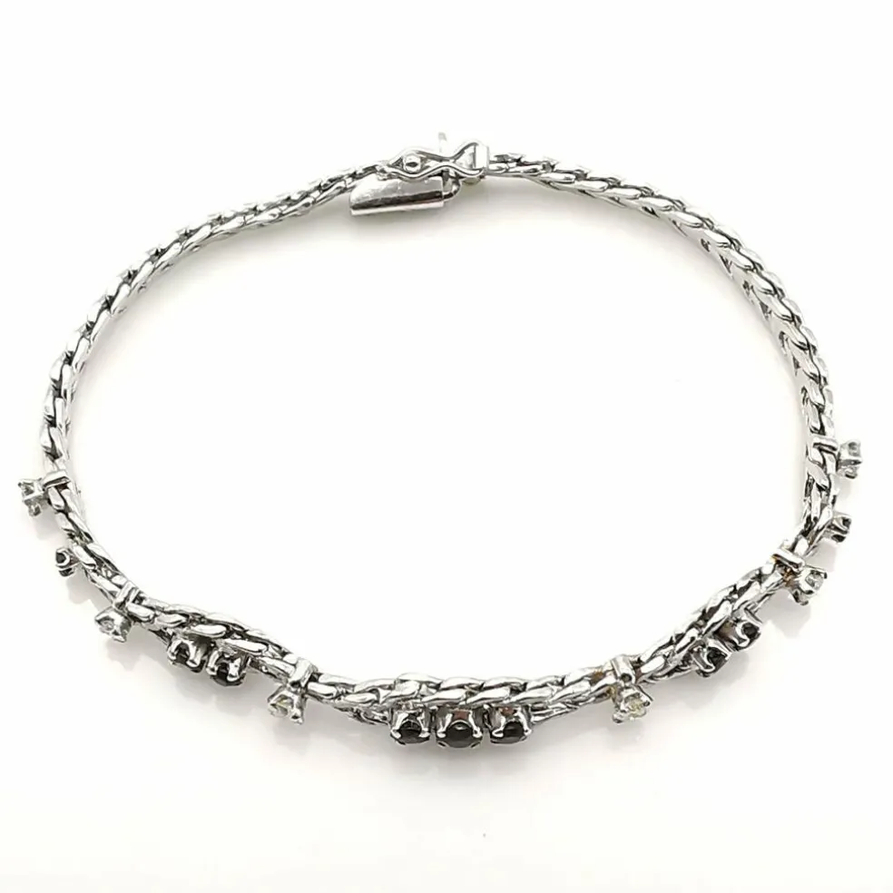 Bracelet ancien or blanc, saphirs, diamants