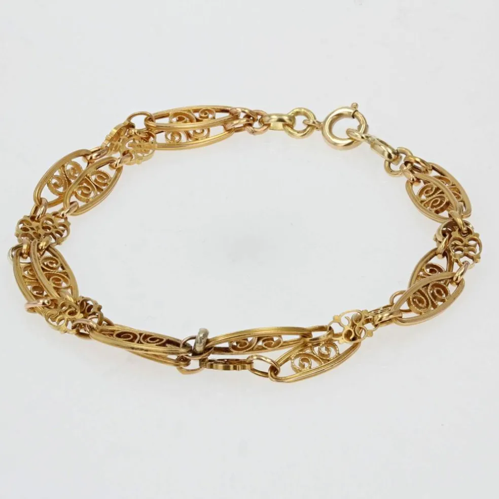 Bracelet ancien or double rang filigrané