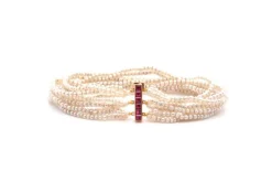 Bracelet ancien or jaune rubis et perles fines