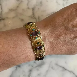 Bracelet ancien Or jaune Améthystes Turquoises