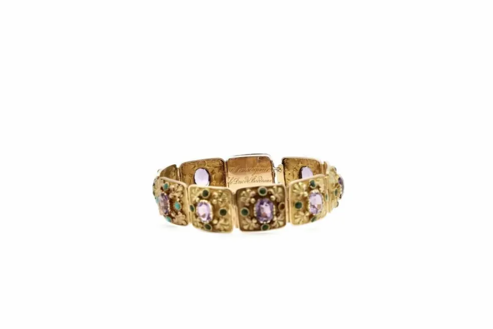 Bracelet ancien Or jaune Améthystes Turquoises