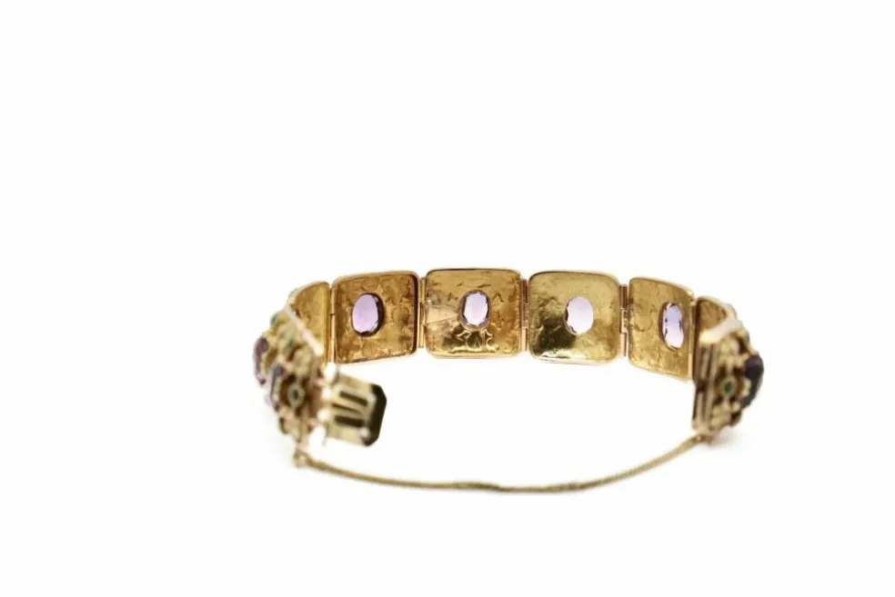 Bracelet ancien Or jaune Améthystes Turquoises