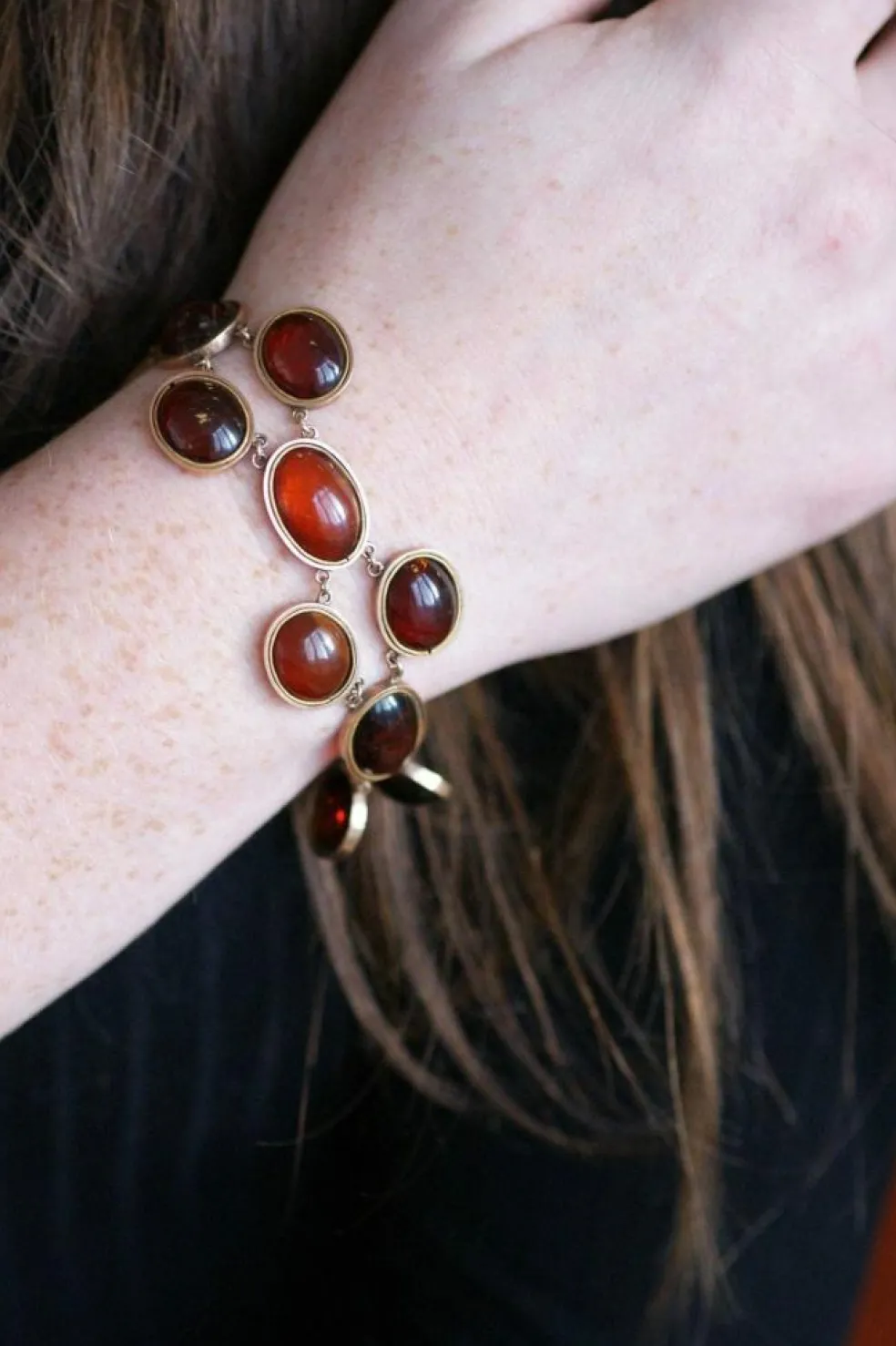 Bracelet ancien or rose et ambre
