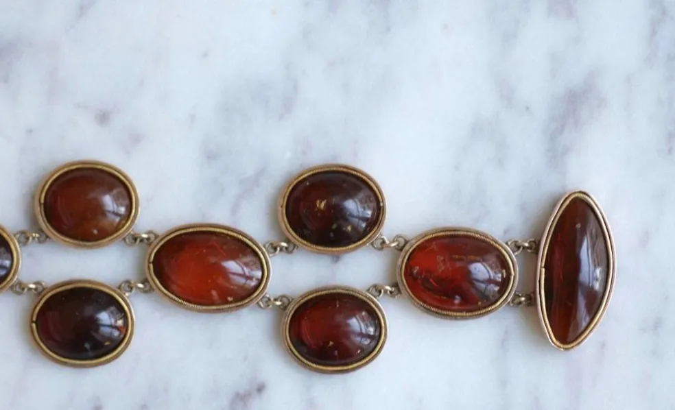Bracelet ancien or rose et ambre