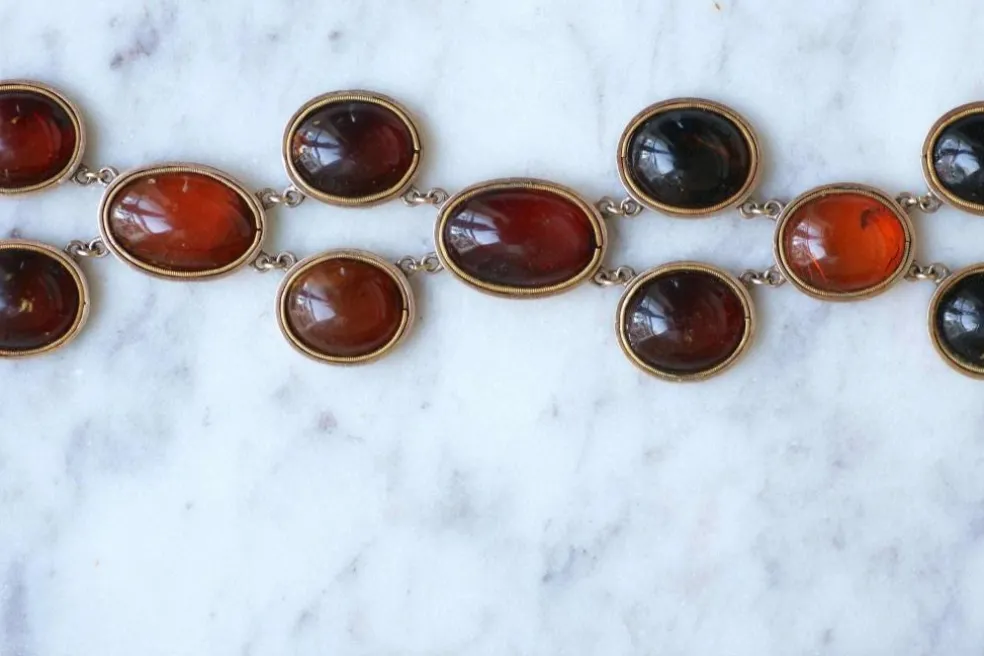 Bracelet ancien or rose et ambre
