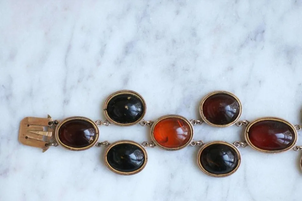 Bracelet ancien or rose et ambre