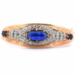Bracelet années 40 - Or 18 carats et argent - Cabochon saphir