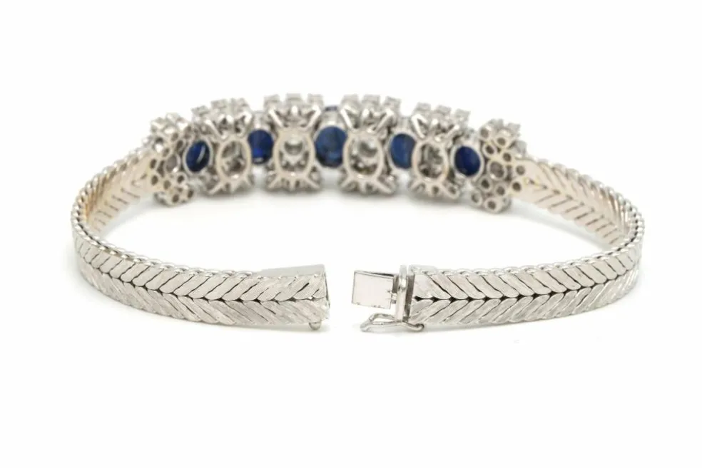 Bracelet Années 70 en or blanc 18 carats, saphirs et diamants