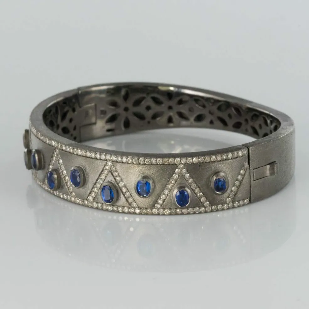 Bracelet argent diamants et cyanites