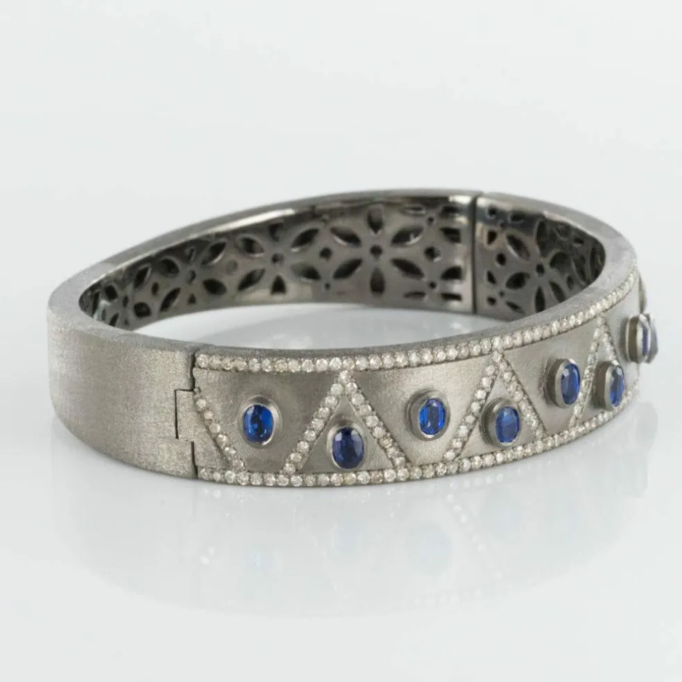 Bracelet argent diamants et cyanites