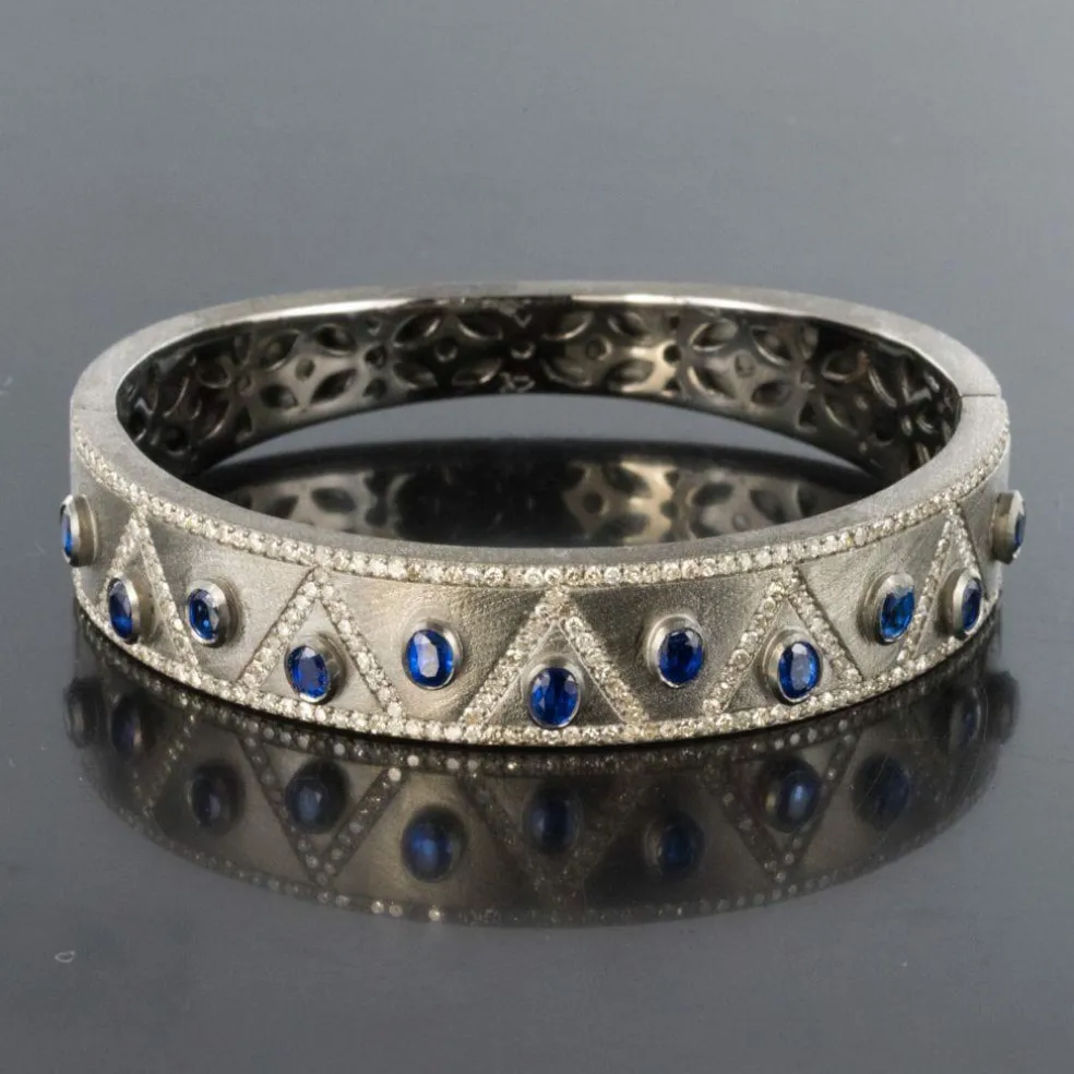 Bracelet argent diamants et cyanites