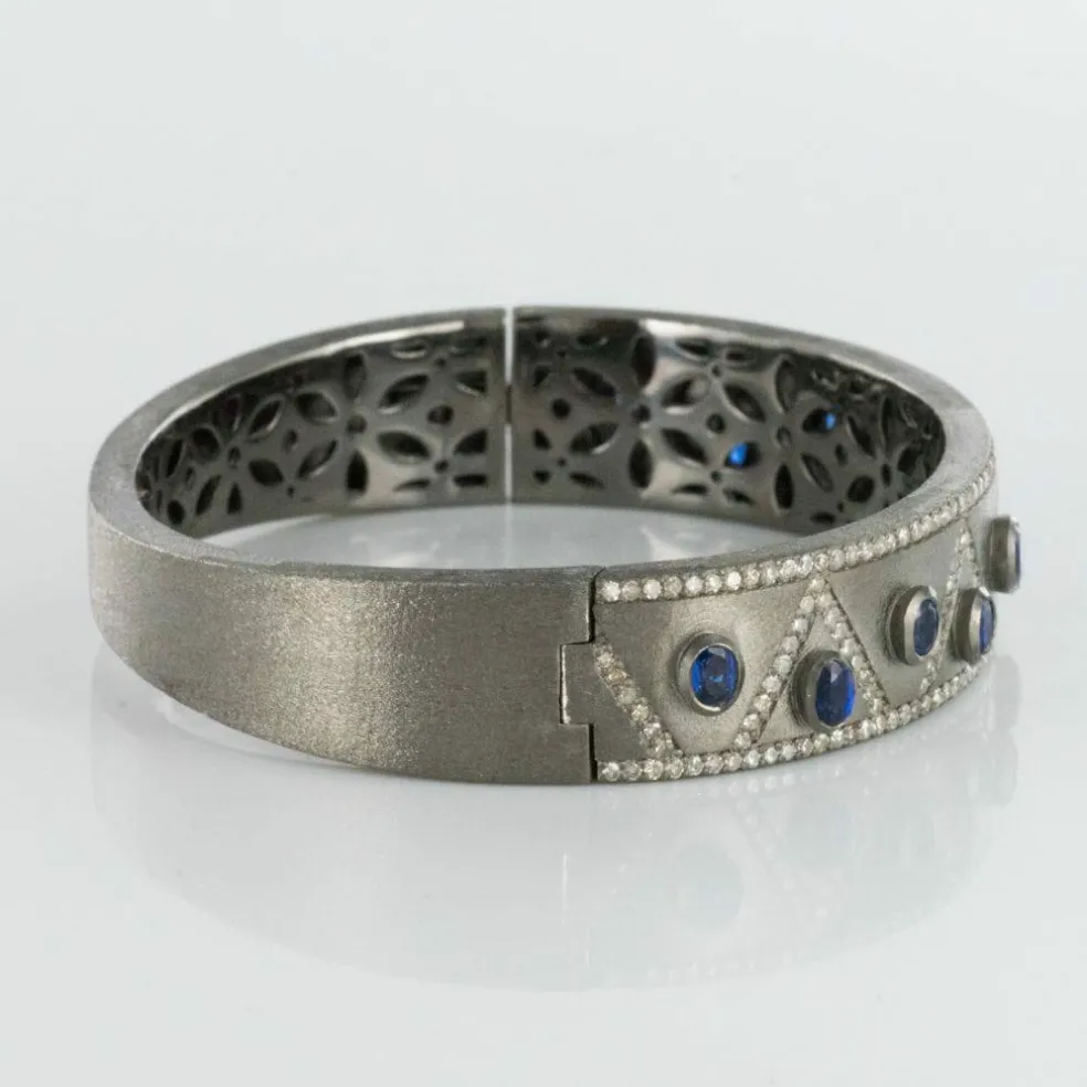 Bracelet argent diamants et cyanites