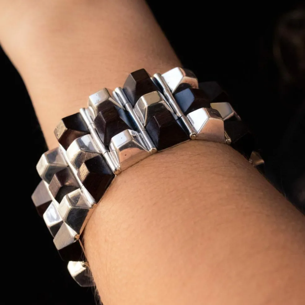 Bracelet argent et bois de rose