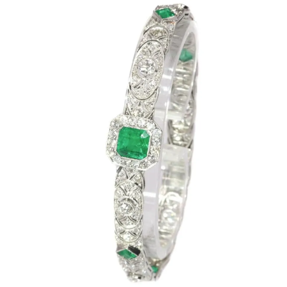 Bracelet Art Déco, diamants, émeraudes