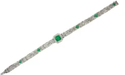 Bracelet Art Déco, diamants, émeraudes