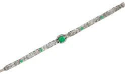 Bracelet Art Déco, diamants, émeraudes