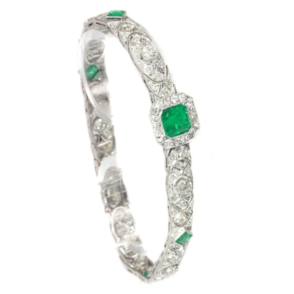 Bracelet Art Déco, diamants, émeraudes