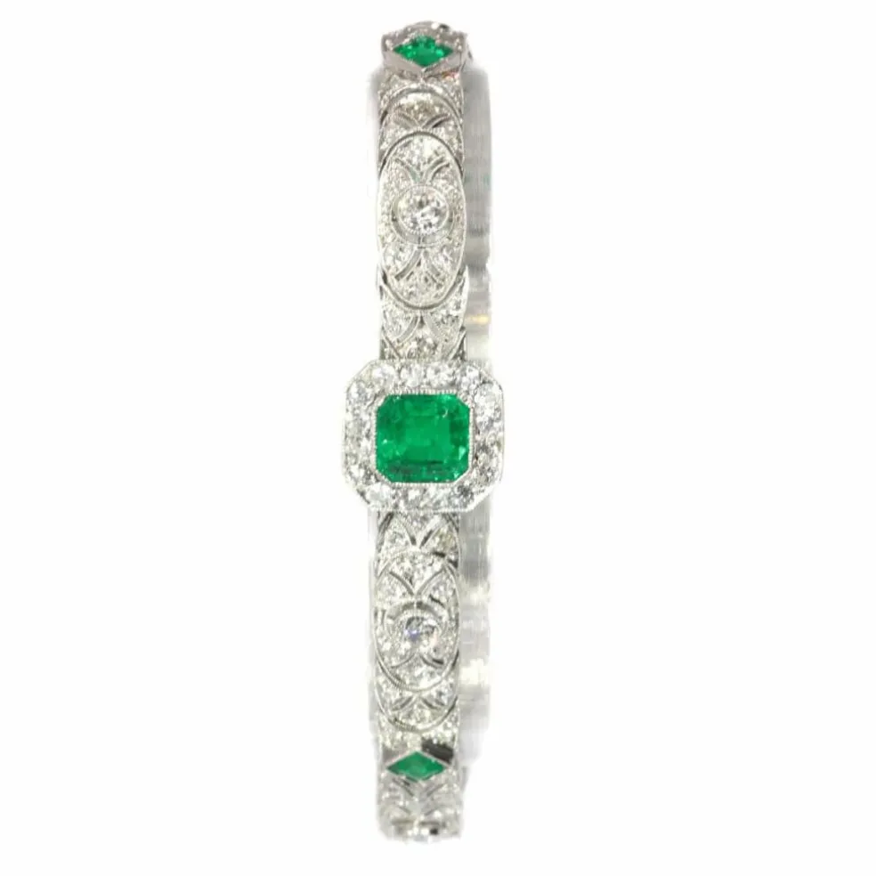 Bracelet Art Déco, diamants, émeraudes