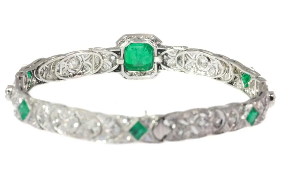 Bracelet Art Déco, diamants, émeraudes