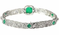 Bracelet Art Déco, diamants, émeraudes