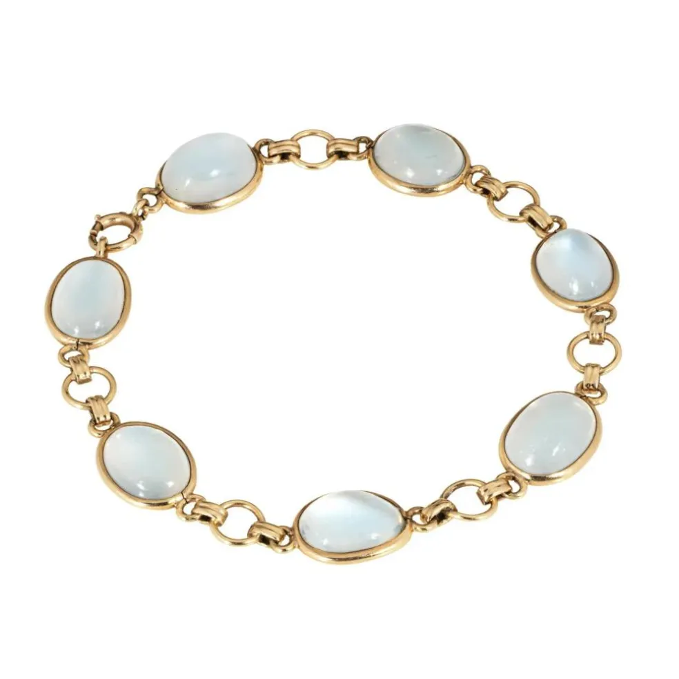Bracelet Art Déco en or jaune et pierre de lune vintage