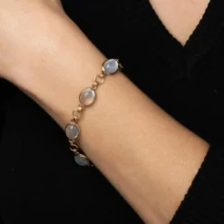 Bracelet Art Déco en or jaune et pierre de lune vintage