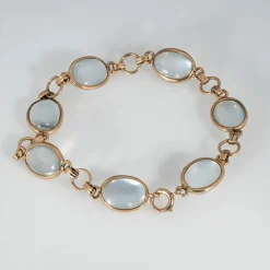 Bracelet Art Déco en or jaune et pierre de lune vintage