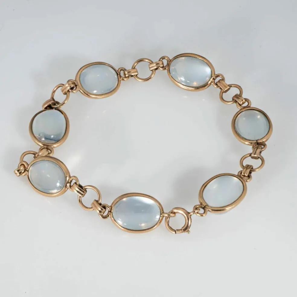 Bracelet Art Déco en or jaune et pierre de lune vintage