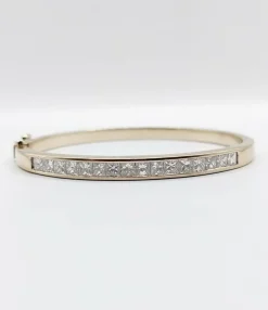 Bracelet Art Déco jonc or blanc diamants taille princesse