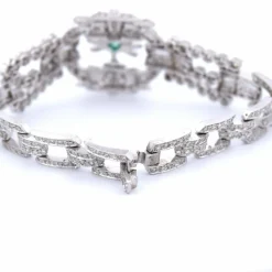 Bracelet Art Déco Platine Émeraude Diamants