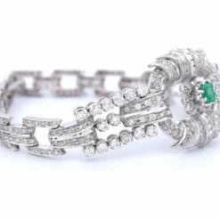Bracelet Art Déco Platine Émeraude Diamants