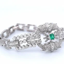 Bracelet Art Déco Platine Émeraude Diamants