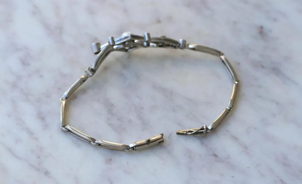 Bracelet Art Deco Perle Fine et Diamants sur Platine