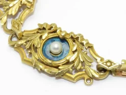 Bracelet Art Nouveau Or Email et Perles