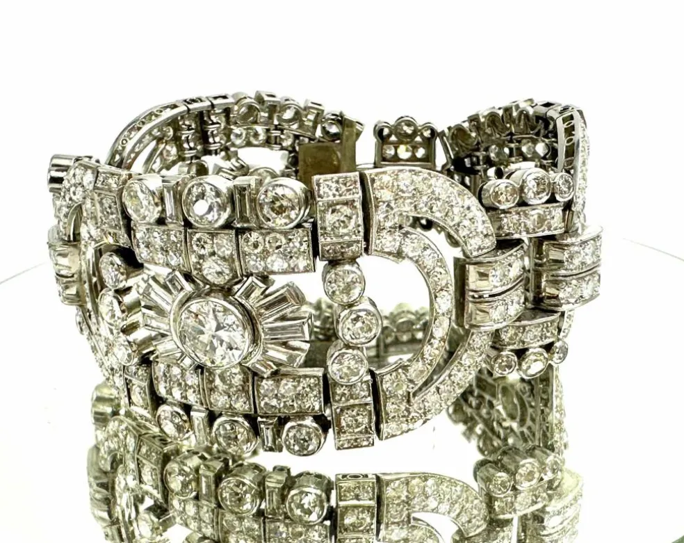 Bracelet Art-Déco Or blanc Diamants,.