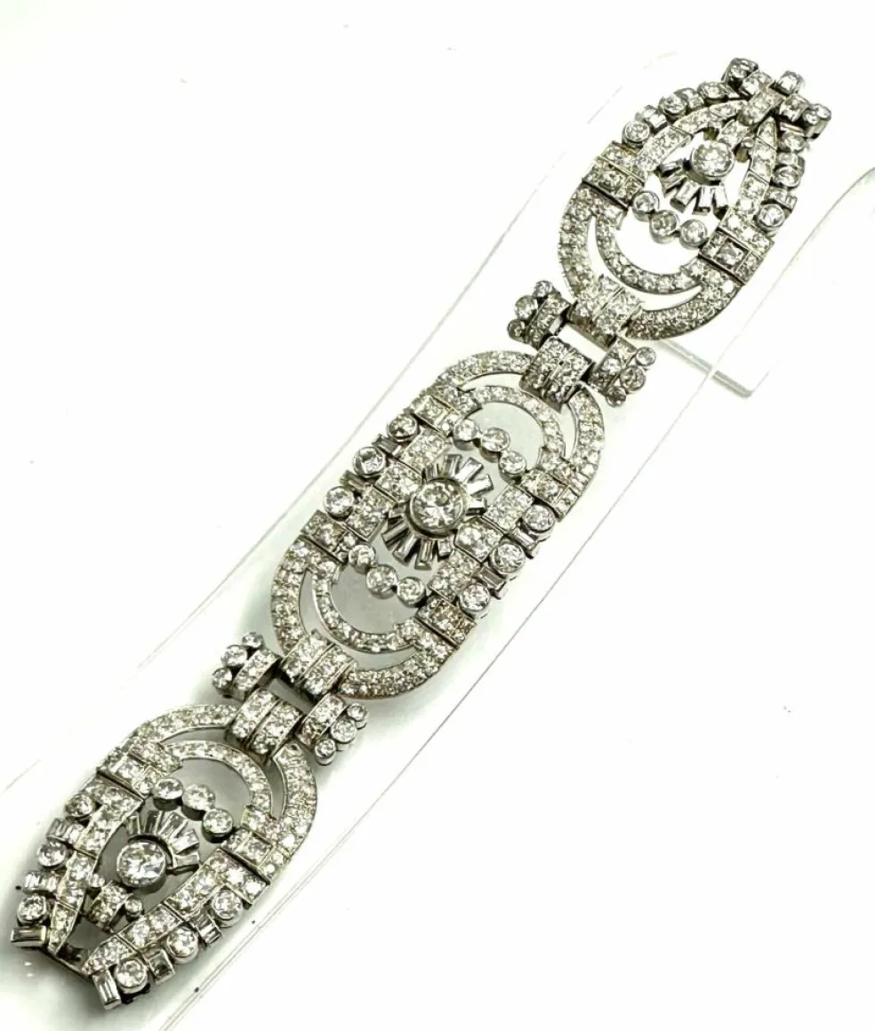 Bracelet Art-Déco Or blanc Diamants,.