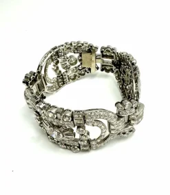 Bracelet Art-Déco Or blanc Diamants,.