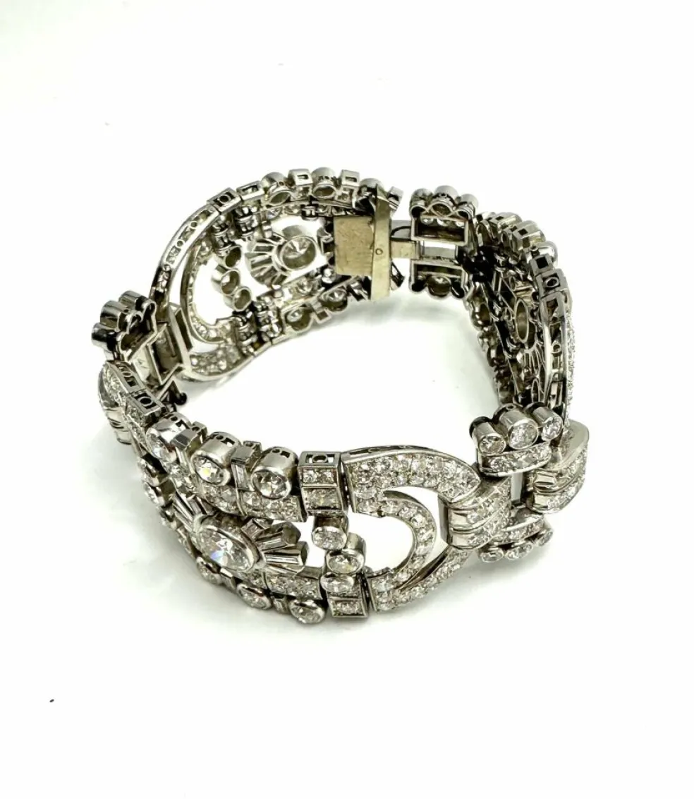 Bracelet Art-Déco Or blanc Diamants,.