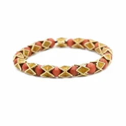 Bracelet articulé arlequin Or jaune Email Corail