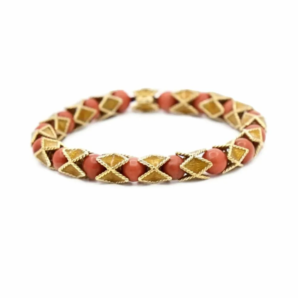 Bracelet articulé arlequin Or jaune Email Corail